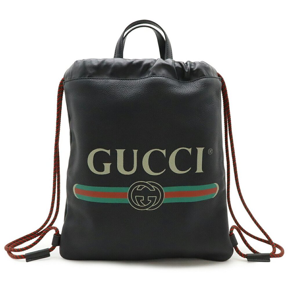 GUCCI Gucci print drawstring backpack/tote bag style leather black 523586